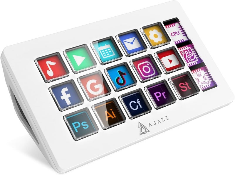 MANBASNAKE AKP153 Studio Deck, Stream Controller, 15 Macro Keys, Trigger Actions in Apps and Software Like OBS, YouTube, Twitch, Custom Console for Photo and Video Editing, Live Streaming, PC/Mac (White) - Image 1